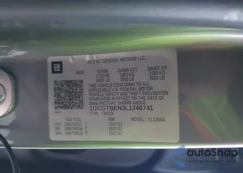 2020 Chevrolet Colorado 4Wd Short Box Wt из США, поврежденный, VIN 1GCGTBEN3L1246741